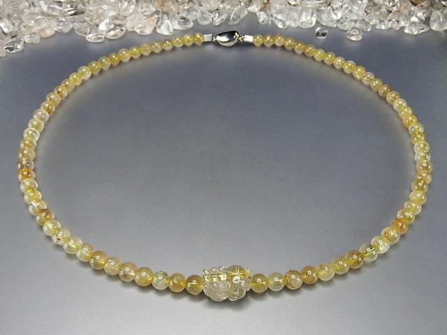 タイチン入り中型ヒキュウ手彫りゴールドルチルクォーツ約6mm天然石ネックレス < 男性アクセサリー/時計  タイチン入り中型ヒキュウ手彫りゴールドルチルクォーツ約6mm天然石ネックレス < 男性アクセサリー/時計の