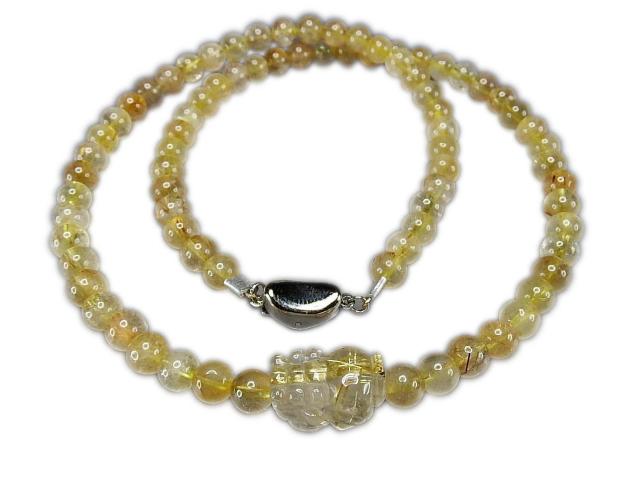 タイチン入り中型ヒキュウ手彫りゴールドルチルクォーツ約6mm天然石ネックレス < 男性アクセサリー/時計  タイチン入り中型ヒキュウ手彫りゴールドルチルクォーツ約6mm天然石ネックレス < 男性アクセサリー/時計の