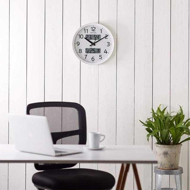 リズム(RHYTHM) 掛け時計 白 Φ35x5.3cm 電波 アナログ 連続秒針 温度 湿度 カレンダー 8FYA03SR03 < インテリア/ライフ  リズム(RHYTHM) 掛け時計 白 Φ35x5.3cm 電波 アナログ 連続秒針 温度 湿度 カレンダー 8FYA03SR03 < インテリア/ライフの