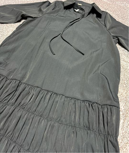 ロング丈 ワンピース 紐リボン付き ダークグレー 大きいサイズ < 女性ファッション ロング丈 ワンピース 紐リボン付き ダークグレー 大きいサイズ < 女性ファッションの