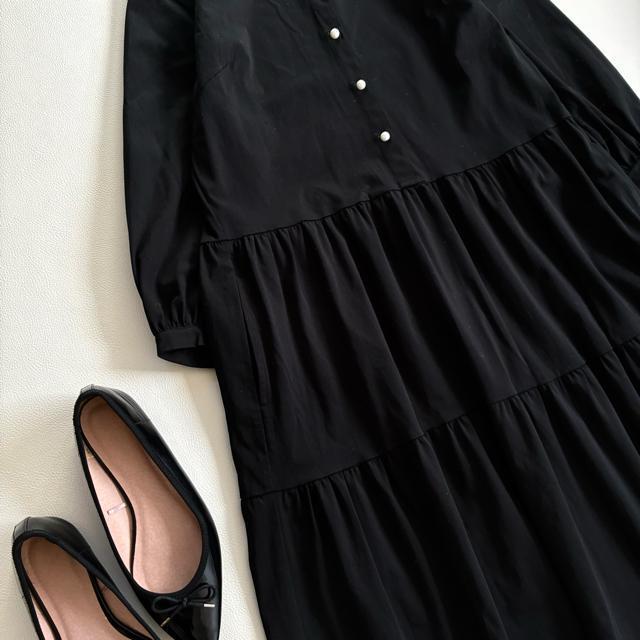 美品◆日本製◆ププラ◆パールボタンティアードロングワンピース◆黒◆M◆フォーマル < 女性ファッション 美品◆日本製◆ププラ◆パールボタンティアードロングワンピース◆黒◆M◆フォーマル < 女性ファッションの