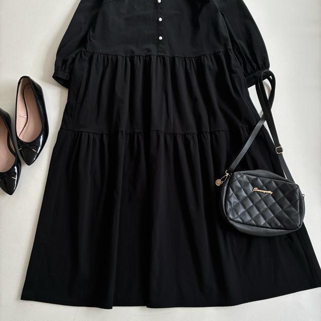 美品◆日本製◆ププラ◆パールボタンティアードロングワンピース◆黒◆M◆フォーマル < 女性ファッション 美品◆日本製◆ププラ◆パールボタンティアードロングワンピース◆黒◆M◆フォーマル < 女性ファッションの