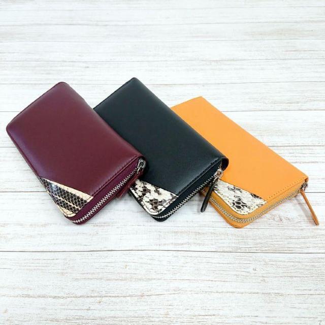 ブラック イエロー ワイン 牛革&パイソン 本革長財布 新品 < 女性ファッション ブラック イエロー ワイン 牛革&パイソン 本革長財布 新品 < 女性ファッションの