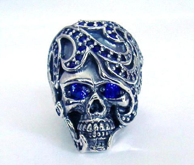 シルバー925 メデューサスカルリング ブルージルコニア < 男性アクセサリー/時計  シルバー925 メデューサスカルリング ブルージルコニア  < 男性アクセサリー/時計の