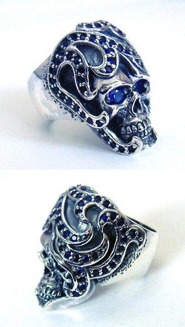 シルバー925 メデューサスカルリング ブルージルコニア < 男性アクセサリー/時計  シルバー925 メデューサスカルリング ブルージルコニア < 男性アクセサリー/時計の