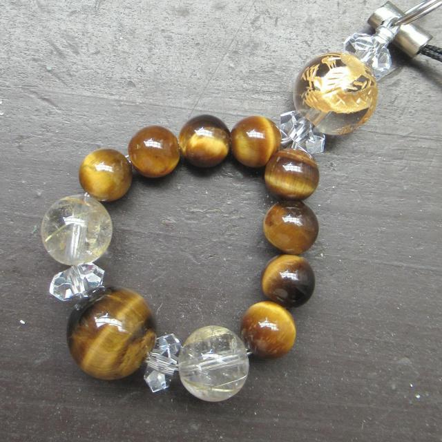 金龍彫水晶xタイガーアイxルチルクォーツストラップ 天然石 < 家電/AV 金龍彫水晶xタイガーアイxルチルクォーツストラップ 天然石 < 家電/AVの