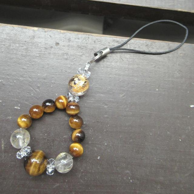 金龍彫水晶xタイガーアイxルチルクォーツストラップ 天然石 < 家電/AV 金龍彫水晶xタイガーアイxルチルクォーツストラップ 天然石 < 家電/AVの