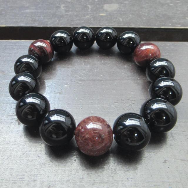 14ミリ玉 ルチルクォーツxオニキスxレッドタイガーアイブレスレット 天然石 パワーストーン < 男性アクセサリー/時計 14ミリ玉 ルチルクォーツxオニキスxレッドタイガーアイブレスレット 天然石 パワーストーン < 男性アクセサリー/時計の