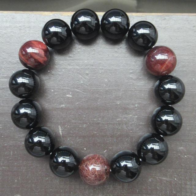 14ミリ玉 ルチルクォーツxオニキスxレッドタイガーアイブレスレット 天然石 パワーストーン < 男性アクセサリー/時計 14ミリ玉 ルチルクォーツxオニキスxレッドタイガーアイブレスレット 天然石 パワーストーン < 男性アクセサリー/時計の