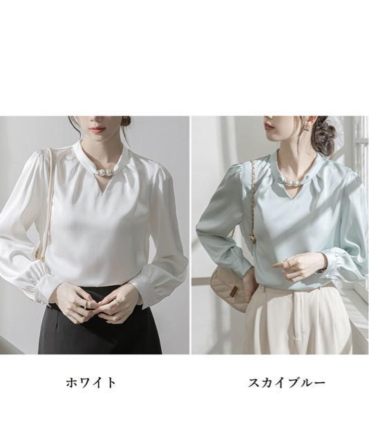 送料無料 新品 立ち襟ブラウス レディース サテンシャツ < 女性ファッション  送料無料 新品 立ち襟ブラウス レディース サテンシャツ  < 女性ファッションの