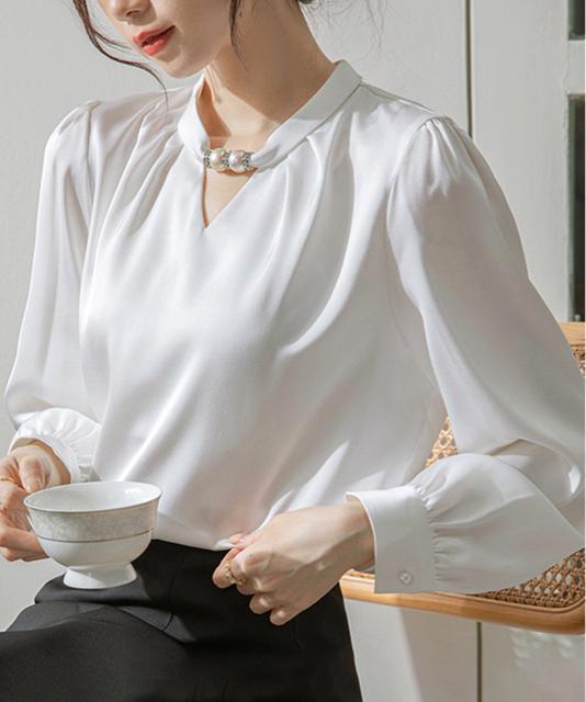 送料無料 新品 立ち襟ブラウス レディース サテンシャツ < 女性ファッション  送料無料 新品 立ち襟ブラウス レディース サテンシャツ < 女性ファッションの