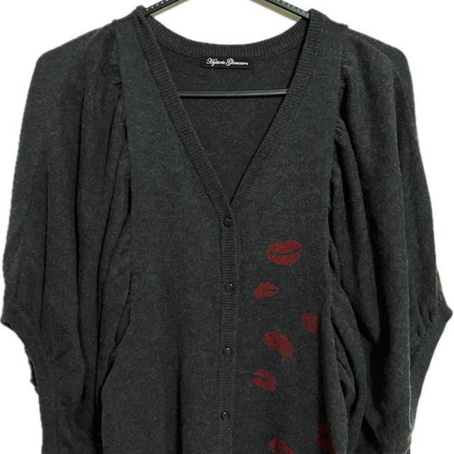 ヒステリックグラマー リップ柄 七分袖 変形 ニット カーディガン < 女性ファッション ヒステリックグラマー リップ柄 七分袖 変形 ニット カーディガン < 女性ファッションの