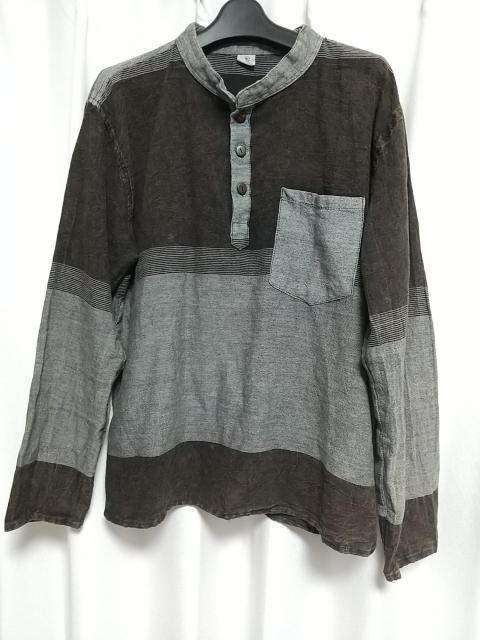 D&T Nepal 長袖 スタンドカラー ヘンリーネック シャツ カットソー アジアン エスニック ネパール製 ディーアンドティー < 男性ファッション  D&T Nepal 長袖 スタンドカラー ヘンリーネック シャツ カットソー アジアン エスニック ネパール製 ディーアンドティー  < 男性ファッションの