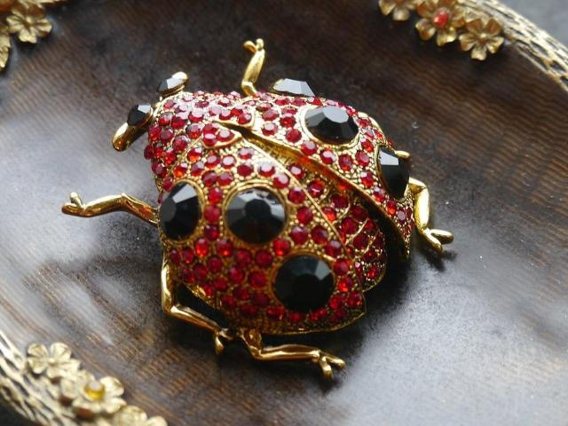 新品 アンティーク調きらきら赤系ストーンてんとう虫ブローチ ヴィンテージ風 クラシック ヴィクトリアン 大きめ テントウムシ < 女性アクセサリー/時計  新品 アンティーク調きらきら赤系ストーンてんとう虫ブローチ ヴィンテージ風 クラシック ヴィクトリアン 大きめ テントウムシ  < 女性アクセサリー/時計の