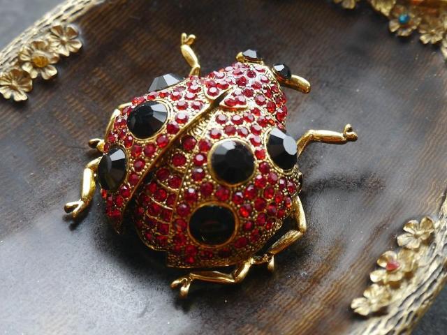 新品 アンティーク調きらきら赤系ストーンてんとう虫ブローチ ヴィンテージ風 クラシック ヴィクトリアン 大きめ テントウムシ < 女性アクセサリー/時計  新品 アンティーク調きらきら赤系ストーンてんとう虫ブローチ ヴィンテージ風 クラシック ヴィクトリアン 大きめ テントウムシ < 女性アクセサリー/時計の