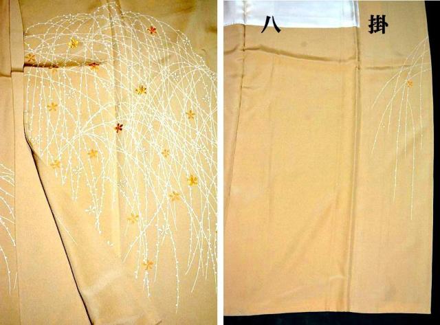 【最高級】新品同様 金彩 金駒シシュウ シシュウ しだれ柳に花 1つ紋 付下げ 身丈158cm 裄丈62.5cm T3408 < 女性ファッション  【最高級】新品同様 金彩 金駒シシュウ シシュウ しだれ柳に花 1つ紋 付下げ 身丈158cm 裄丈62.5cm T3408 < 女性ファッションの