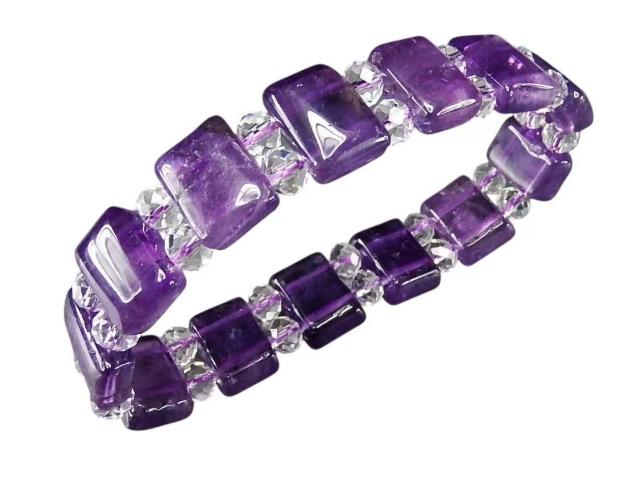 訳有色合い良好濃い目ロイヤル紫アメジスト四角バングルブレスレット < 女性アクセサリー/時計  訳有色合い良好濃い目ロイヤル紫アメジスト四角バングルブレスレット  < 女性アクセサリー/時計の