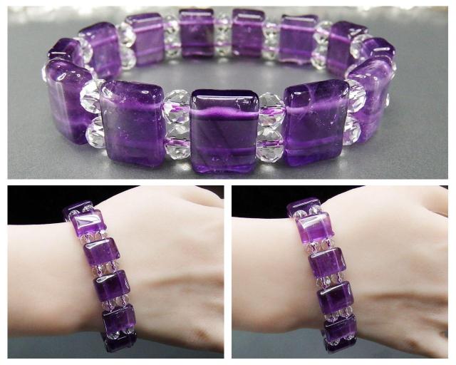 訳有色合い良好濃い目ロイヤル紫アメジスト四角バングルブレスレット < 女性アクセサリー/時計  訳有色合い良好濃い目ロイヤル紫アメジスト四角バングルブレスレット < 女性アクセサリー/時計の