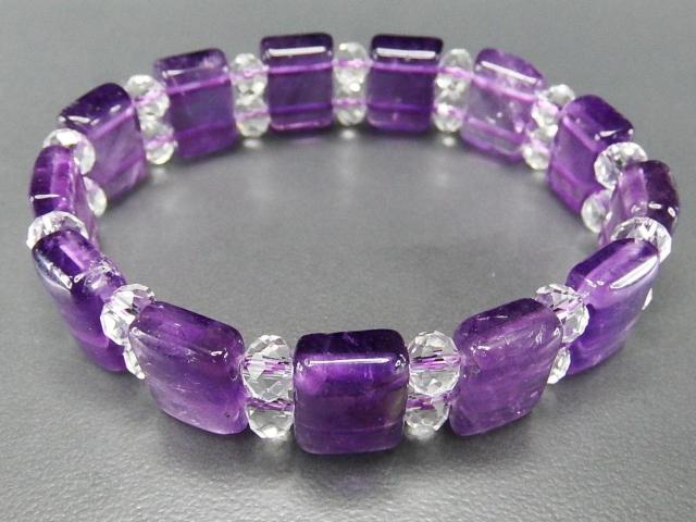 訳有色合い良好濃い目ロイヤル紫アメジスト四角バングルブレスレット < 女性アクセサリー/時計  訳有色合い良好濃い目ロイヤル紫アメジスト四角バングルブレスレット < 女性アクセサリー/時計の