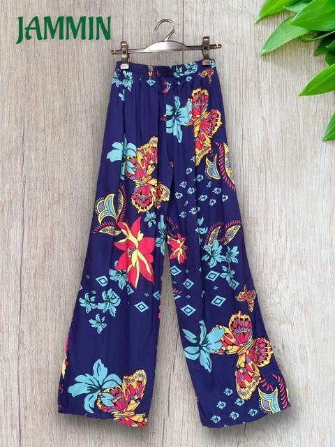 バタフライ柄ゆるめパンツ 青 エスニック アジアン ヒッピー 個性派 < 女性ファッション バタフライ柄ゆるめパンツ 青 エスニック アジアン ヒッピー 個性派 < 女性ファッションの