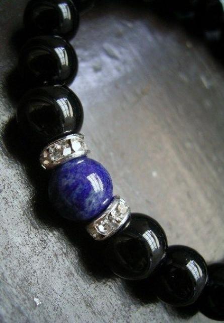 ☆即決☆ラピスラズリxホークアイxオニキスブレスレット < 男性アクセサリー/時計 ☆即決☆ラピスラズリxホークアイxオニキスブレスレット < 男性アクセサリー/時計の