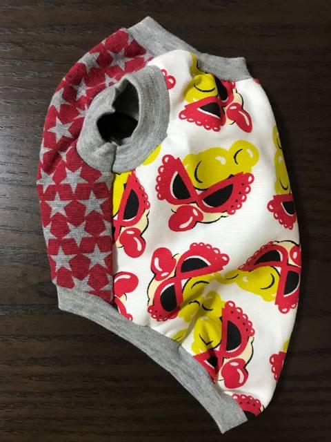 ★ハンドメイド ヒスミニ シャツ フェイス柄 星 赤 犬服 S★ < ペット/手芸/園芸  ★ハンドメイド ヒスミニ シャツ フェイス柄 星 赤 犬服 S★ < ペット/手芸/園芸の