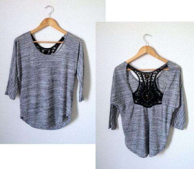 SPAKLE■グレー バックかぎ編み レース ビジュー カットソー < 女性ファッション  SPAKLE■グレー バックかぎ編み レース ビジュー カットソー  < 女性ファッションの