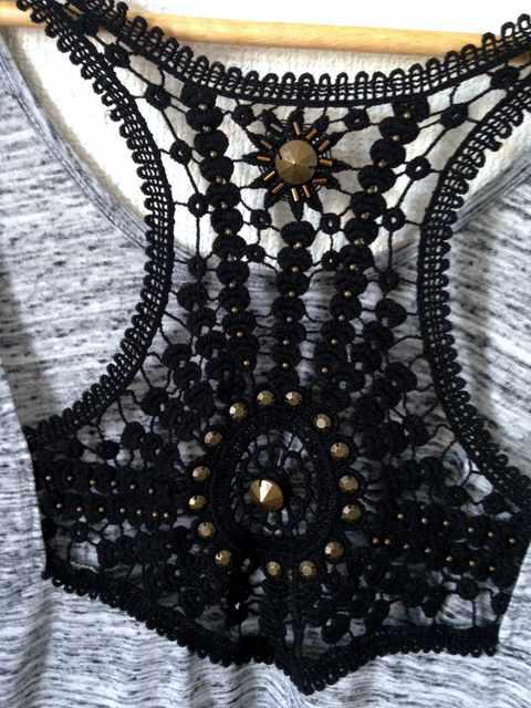 SPAKLE■グレー バックかぎ編み レース ビジュー カットソー < 女性ファッション  SPAKLE■グレー バックかぎ編み レース ビジュー カットソー < 女性ファッションの