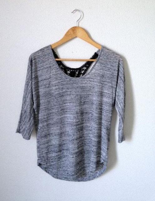 SPAKLE■グレー バックかぎ編み レース ビジュー カットソー < 女性ファッション  SPAKLE■グレー バックかぎ編み レース ビジュー カットソー < 女性ファッションの