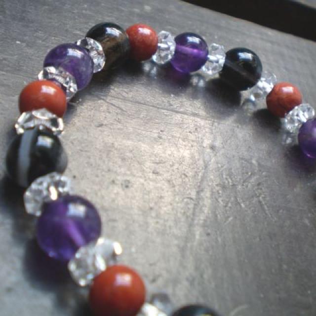天眼石xアメジストxレッドジャスパーブレスレット < 女性アクセサリー/時計 天眼石xアメジストxレッドジャスパーブレスレット < 女性アクセサリー/時計の
