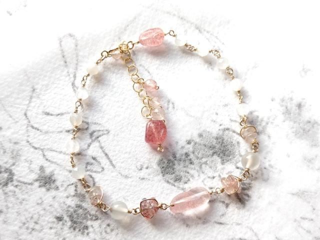 14kgf*ピンクエピドートとムーンストーンのブレスレット* 23007 < 女性アクセサリー/時計 14kgf*ピンクエピドートとムーンストーンのブレスレット* 23007 < 女性アクセサリー/時計の