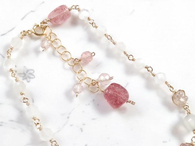 14kgf*ピンクエピドートとムーンストーンのブレスレット* 23007 < 女性アクセサリー/時計 14kgf*ピンクエピドートとムーンストーンのブレスレット* 23007 < 女性アクセサリー/時計の