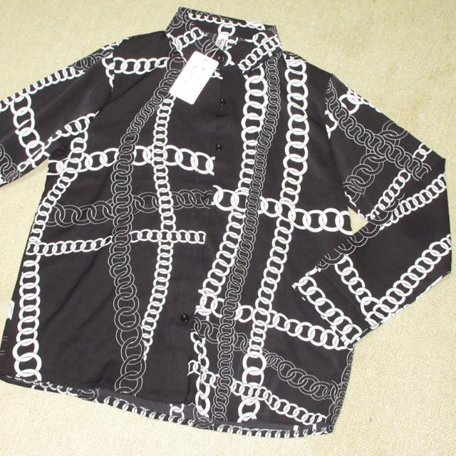 未使用タグ付☆チェーン柄*レディース長袖シャツ(ブラック) < 女性ファッション  未使用タグ付☆チェーン柄*レディース長袖シャツ(ブラック)  < 女性ファッションの
