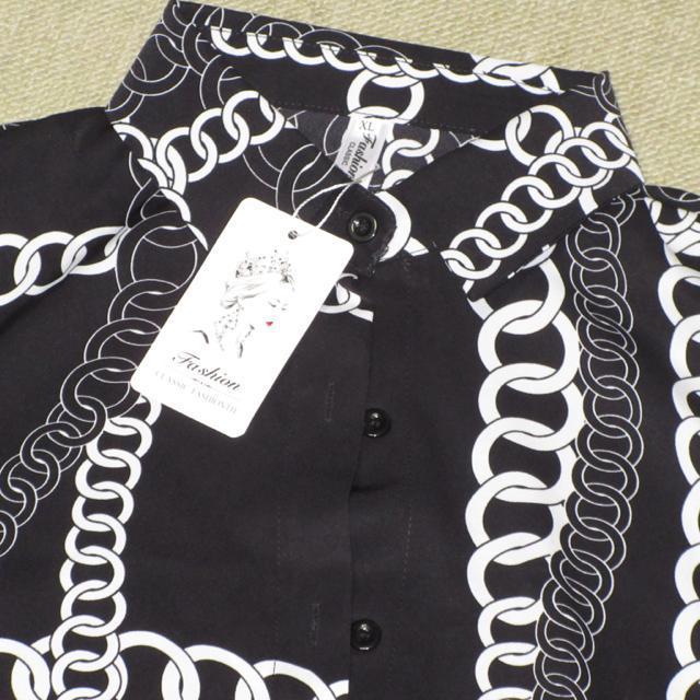 未使用タグ付☆チェーン柄*レディース長袖シャツ(ブラック) < 女性ファッション  未使用タグ付☆チェーン柄*レディース長袖シャツ(ブラック) < 女性ファッションの