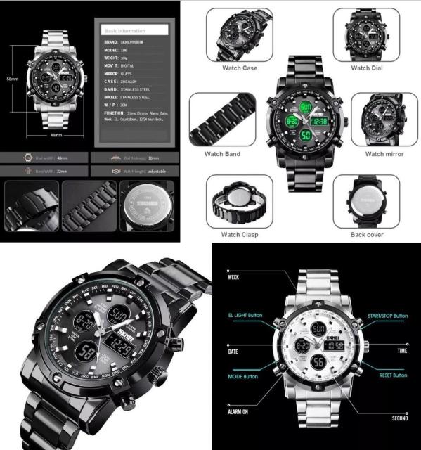 SKMEI 1389 �A�i���O�E�f�W�^���N�H�[�c�E�H�b�`�i�u���b�N�A�u���b�N�j �� �j���A�N�Z�T���[/���v�� 