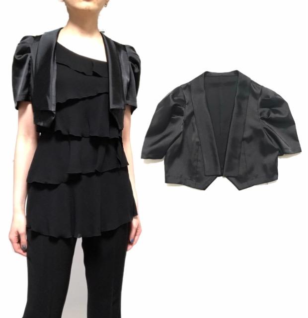 サテンショートジャケット〓肩が出るドレスに!黒(M)新品〓 < 女性ファッション サテンショートジャケット〓肩が出るドレスに!黒(M)新品〓 < 女性ファッションの