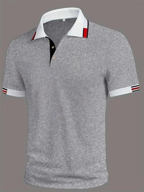 爆ヤス価格1490円★男性用ワッフルニットポロシャツ、コントラストトリム付き、半袖 USAサイズM(日本サイズXL相当)グレー < 男性ファッション 爆ヤス価格1490円★男性用ワッフルニットポロシャツ、コントラストトリム付き、半袖 USAサイズM(日本サイズXL相当)グレー < 男性ファッションの