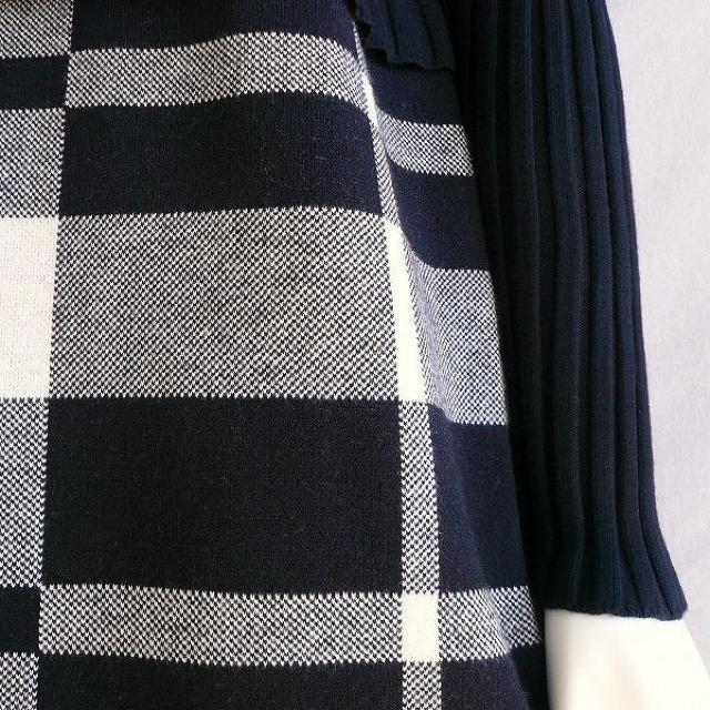 新品 9187 ML 英国調 チェック ニット ワンピース 秋 冬 リブ ケーブル編み 切替 レディース 黒系 ブラック < 女性ファッション 新品 9187 ML 英国調 チェック ニット ワンピース 秋 冬 リブ ケーブル編み 切替 レディース 黒系 ブラック < 女性ファッションの