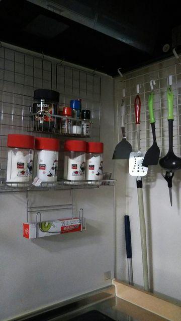 網とフックとお玉とコーヒーの空き瓶 < インテリア/ライフ 網とフックとお玉とコーヒーの空き瓶 < インテリア/ライフの