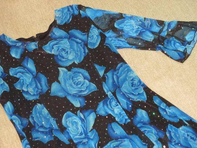 ロング丈*フレアドレスワンピース*花柄(ブルー×ブラック) < 女性ファッション  ロング丈*フレアドレスワンピース*花柄(ブルー×ブラック) < 女性ファッションの