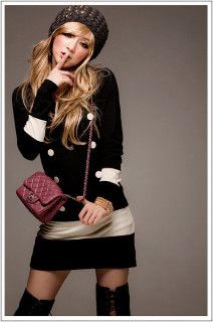 《New》クラシカルドール★バイカラーxダブルボタン・美ライン*ワンピ<ブラック> < 女性ファッション 《New》クラシカルドール★バイカラーxダブルボタン・美ライン*ワンピ<ブラック> < 女性ファッションの