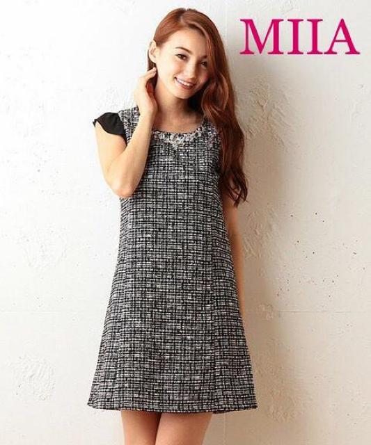 定価10,692円●MIIAミーア【新品】ツイードビジューワンピース●黒ブラック < ブランド 定価10,692円●MIIAミーア【新品】ツイードビジューワンピース●黒ブラック < ブランドの