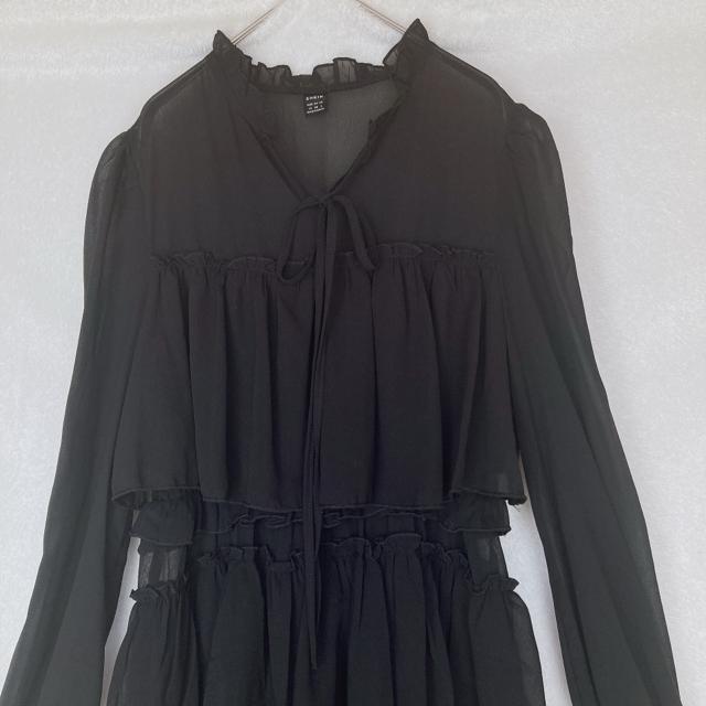 ゴシック ティアード フリル 長袖 シースル フレア ロングワンピース M 黒 N2m < 女性ファッション ゴシック ティアード フリル 長袖 シースル フレア ロングワンピース M 黒 N2m < 女性ファッションの