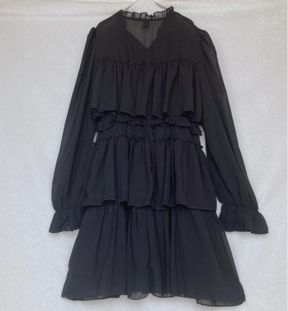ゴシック ティアード フリル 長袖 シースル フレア ロングワンピース M 黒 N2m < 女性ファッション ゴシック ティアード フリル 長袖 シースル フレア ロングワンピース M 黒 N2m < 女性ファッションの