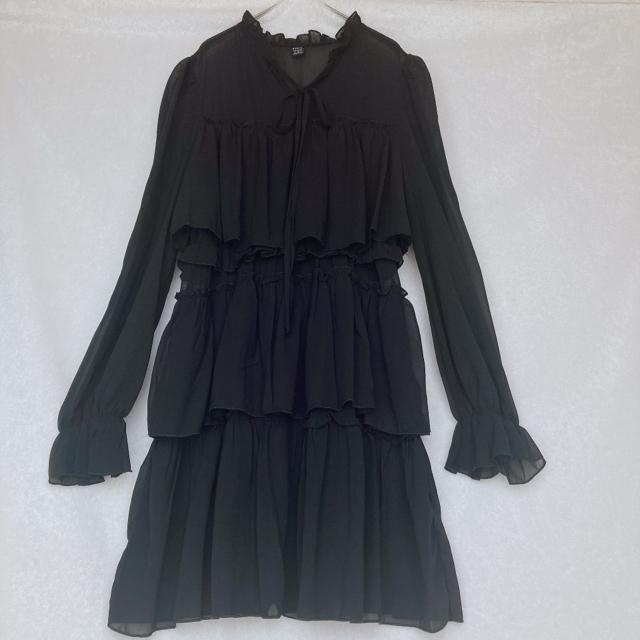 ゴシック ティアード フリル 長袖 シースル フレア ロングワンピース M 黒 N2m < 女性ファッション ゴシック ティアード フリル 長袖 シースル フレア ロングワンピース M 黒 N2m < 女性ファッションの