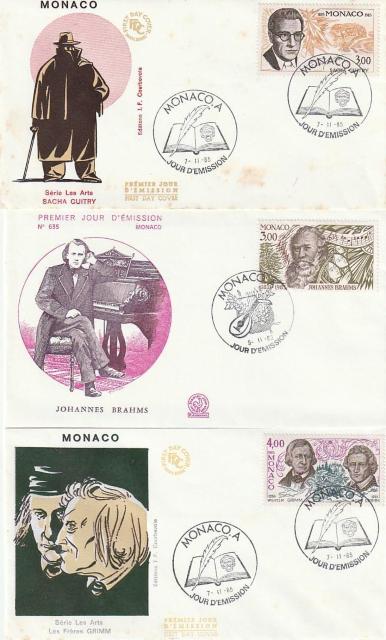 モナコ 初日カバー3種 劇作家ギトリ 作曲家ブラームス グリム兄弟 【F-29】 < ホビー モナコ 初日カバー3種 劇作家ギトリ 作曲家ブラームス グリム兄弟 【F-29】 < ホビーの