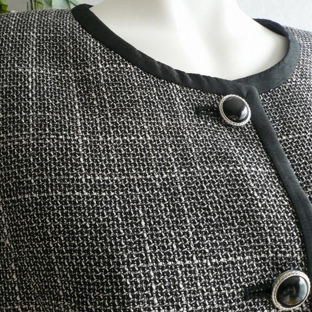 新品 a018 9号 日本製 高級 ラメ入り ツイード ジャケット 黒系 レディース ノーカラー 上質 上品 < 女性ファッション 新品 a018 9号 日本製 高級 ラメ入り ツイード ジャケット 黒系 レディース ノーカラー 上質 上品 < 女性ファッションの