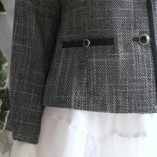 新品 a018 9号 日本製 高級 ラメ入り ツイード ジャケット 黒系 レディース ノーカラー 上質 上品 < 女性ファッション 新品 a018 9号 日本製 高級 ラメ入り ツイード ジャケット 黒系 レディース ノーカラー 上質 上品 < 女性ファッションの