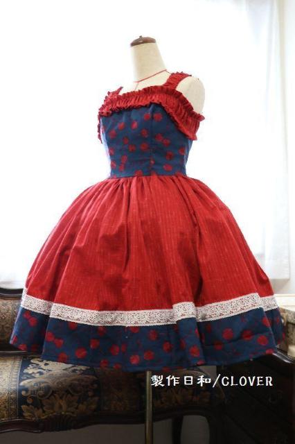 紺×赤さくらんぼ柄JSK XS~Mサイズ < 女性ファッション  紺×赤さくらんぼ柄JSK XS~Mサイズ  < 女性ファッションの