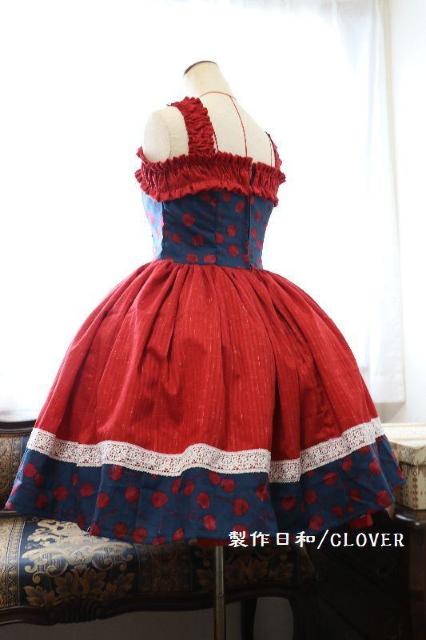 紺×赤さくらんぼ柄JSK XS~Mサイズ < 女性ファッション  紺×赤さくらんぼ柄JSK XS~Mサイズ < 女性ファッションの